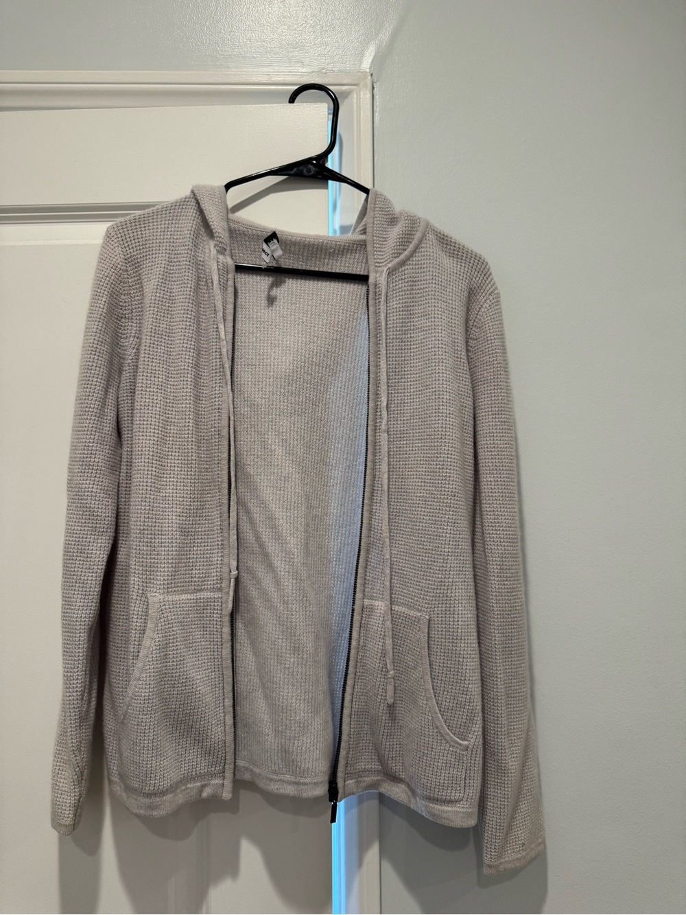 Light Grey Waffle Knit Hooded Cardigan with Pockets